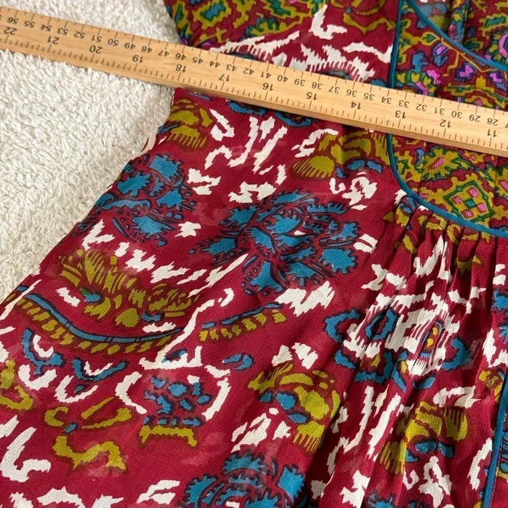 Viola Top Womens size Large chiffon Paisley boho button‎ up Sheer scoop Neck